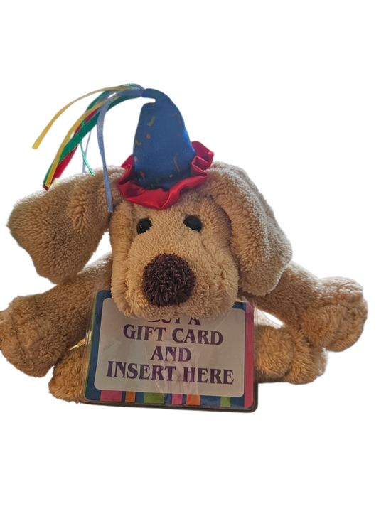 Plush Frog and Puppy Gift Card Holders with Party Hats - Green & Tan - Picture 3 of 3